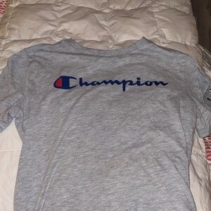 Champion Heather Gray Tee with Blue Logo